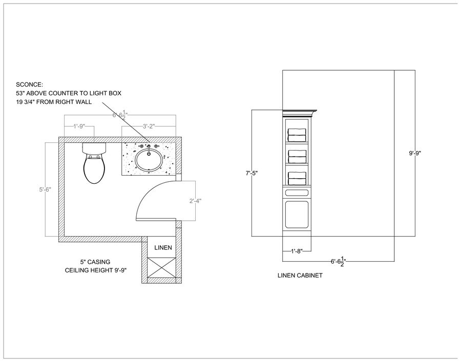 Powder Bath — cabinetry & floor plan